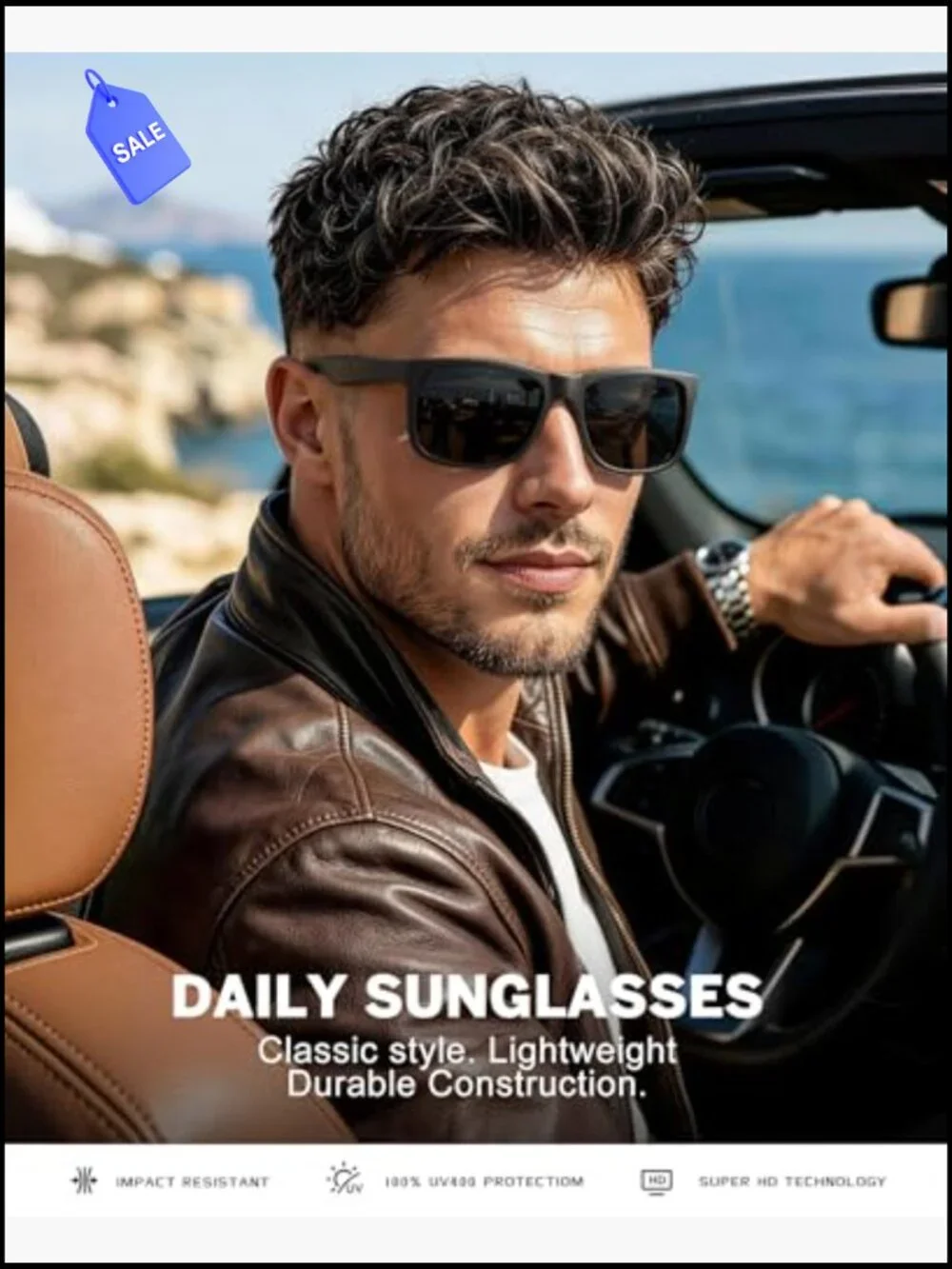 Polarized Sunglasses for Men UV400 Driving Fishing Golf Classic Rectangular